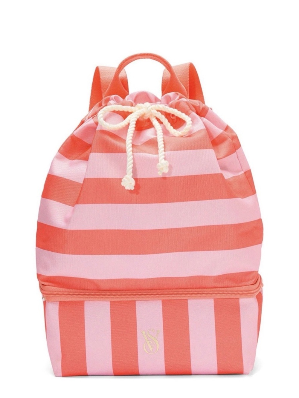 Kids Striped Coral & Pink Drawstring Backpack